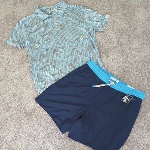 Laguna B Aqua and Navy Swim Trunks